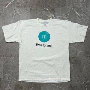 Vintage M&Ms Graphic Tee Mens XL Promo Short Sleeve y2k Vote For Me Aqua